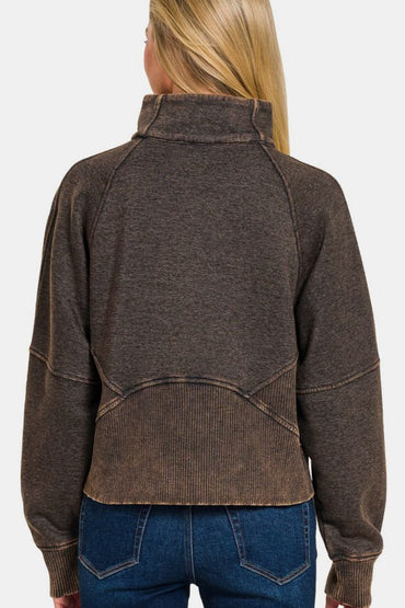 Acid wash half zip fleece pullover - Love Salve 