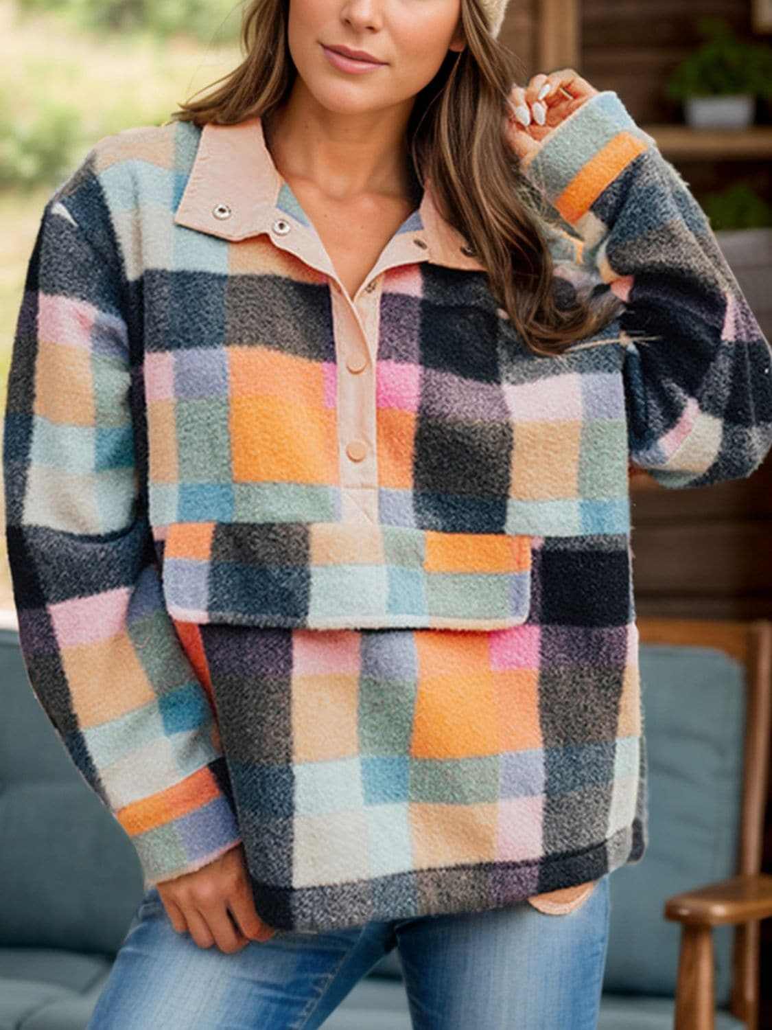 Color block half snap sweatshirt - Love Salve 