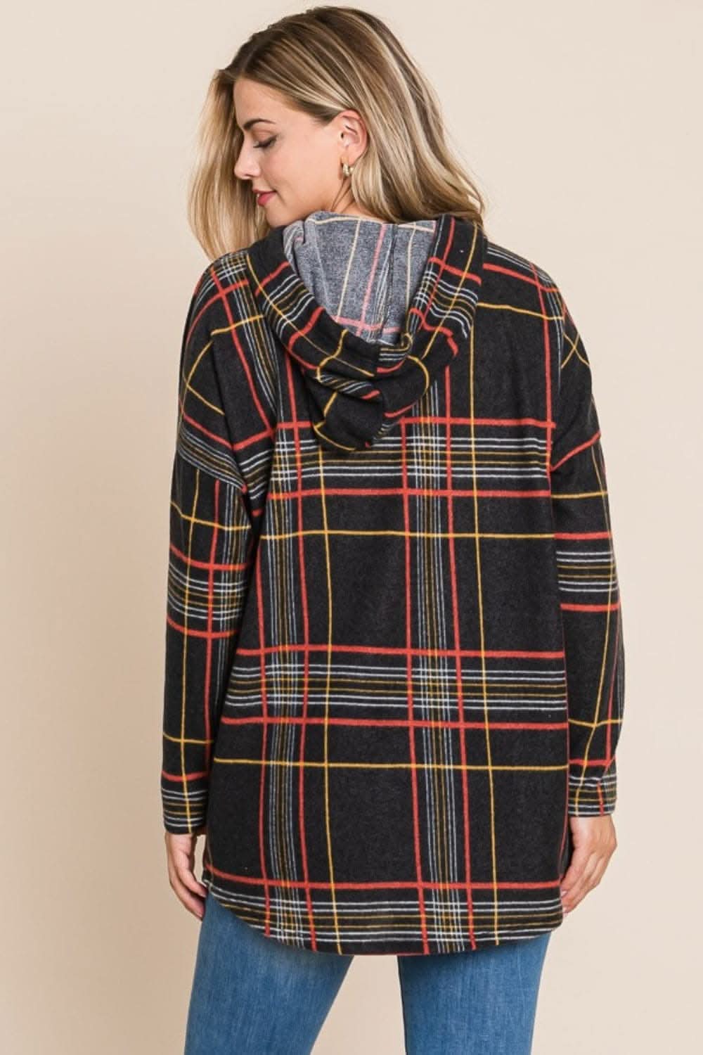 Plaid drawstring hoodie for comfort - Love Salve 