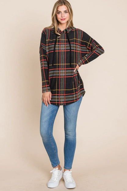 Plaid drawstring hoodie for comfort - Love Salve 