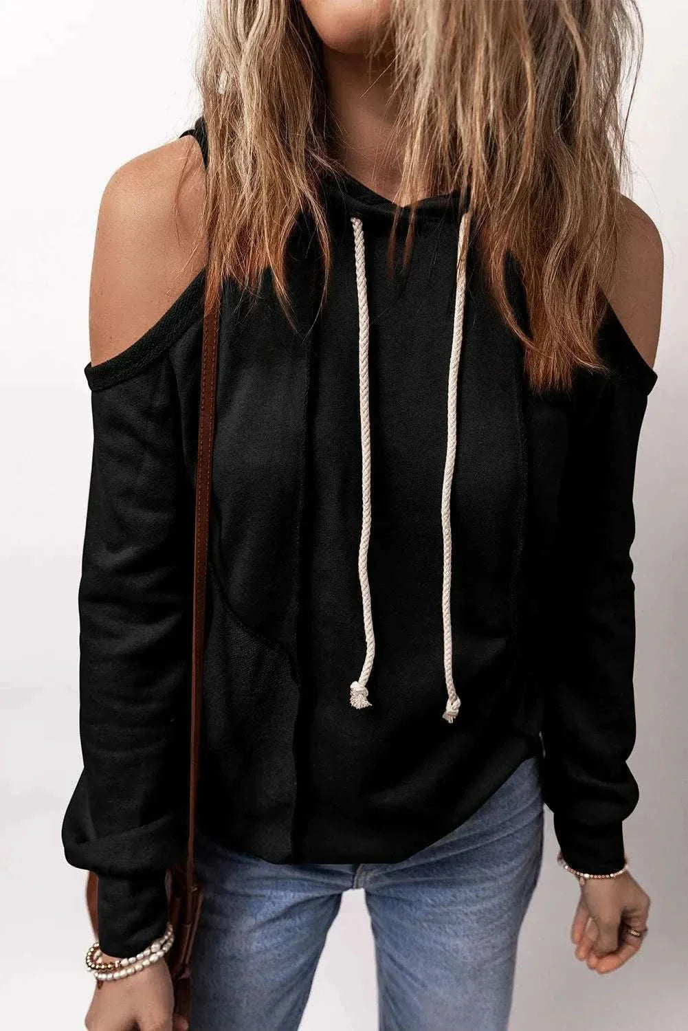 Chic cold shoulder hoodie, long sleeve - Love Salve 