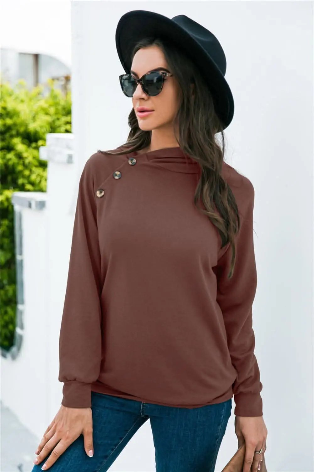 Chic long sleeve button sweatshirt - Love Salve 