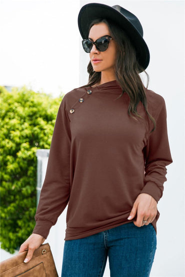 Chic long sleeve button sweatshirt - Love Salve 