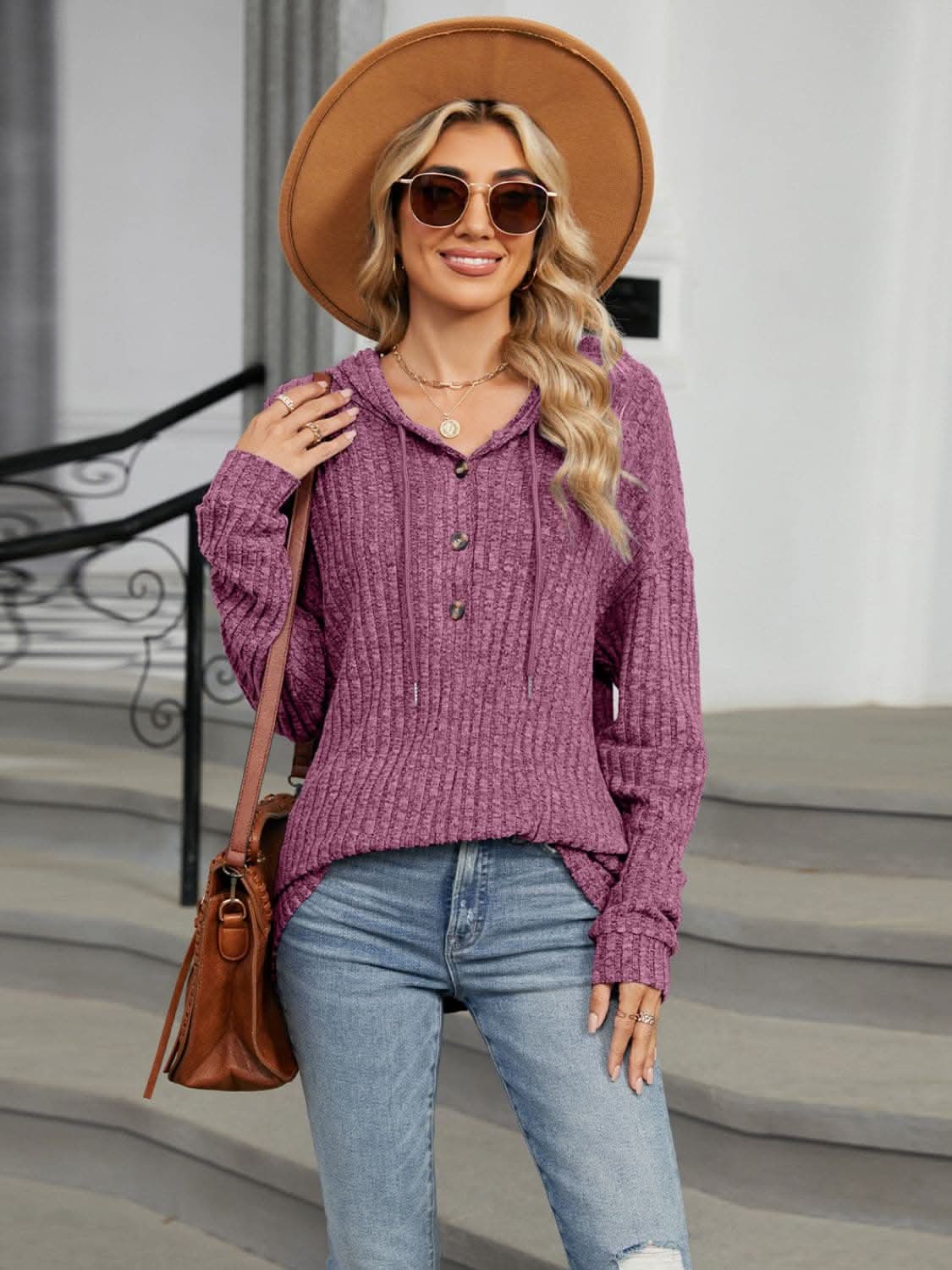 Chic button-up hooded top - Love Salve 
