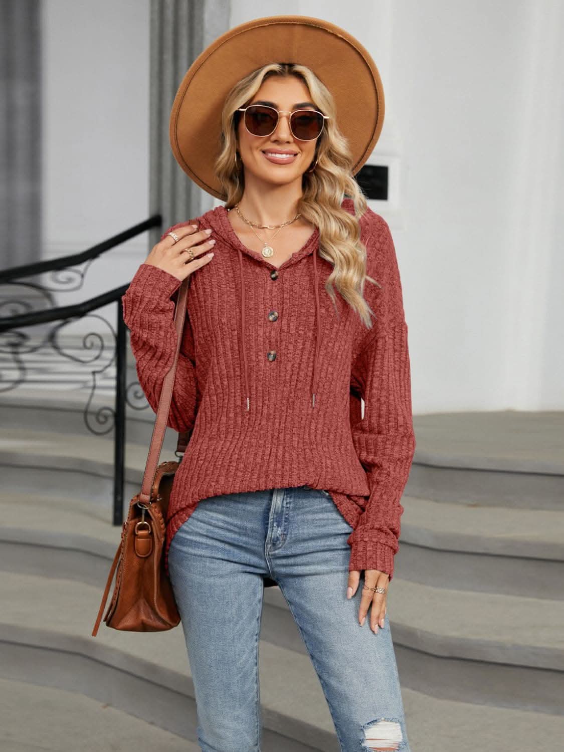 Chic button-up hooded top - Love Salve 