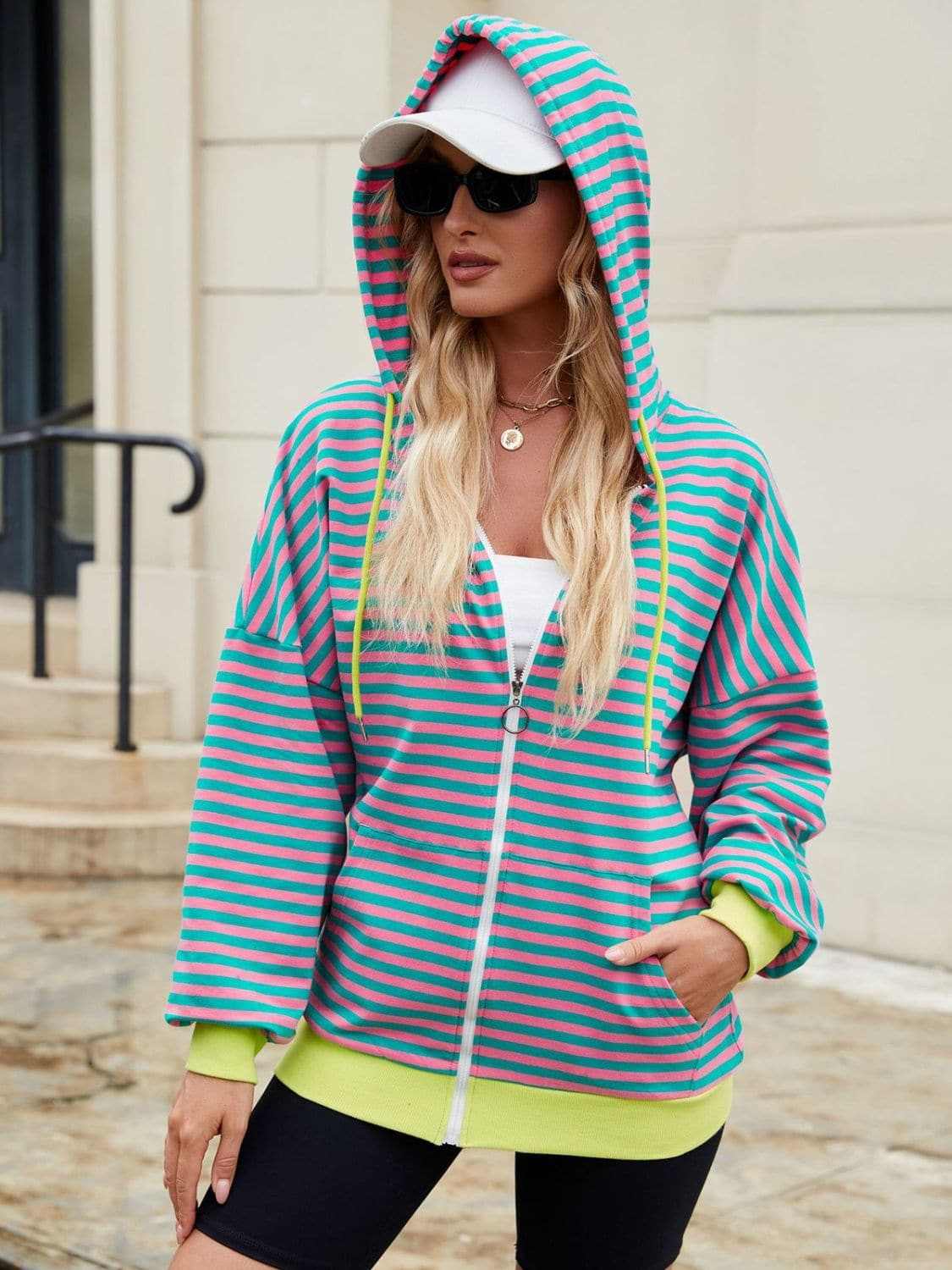Stylish striped zip-up hoodie - Love Salve 