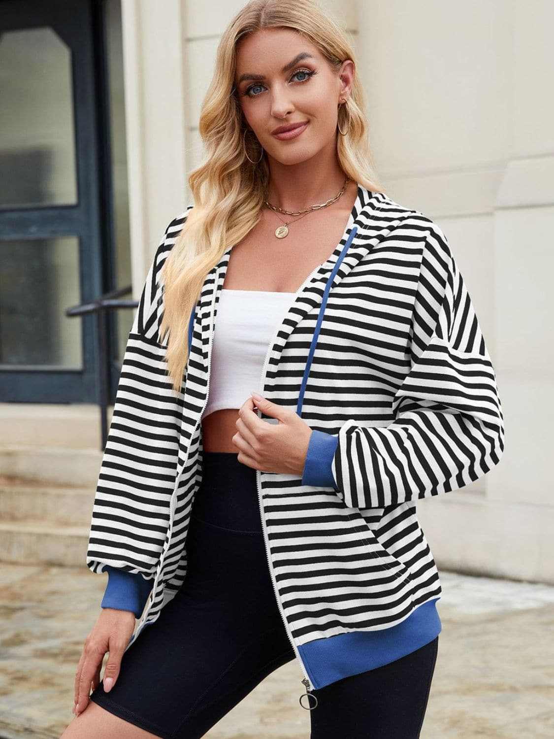 Stylish striped zip-up hoodie - Love Salve 