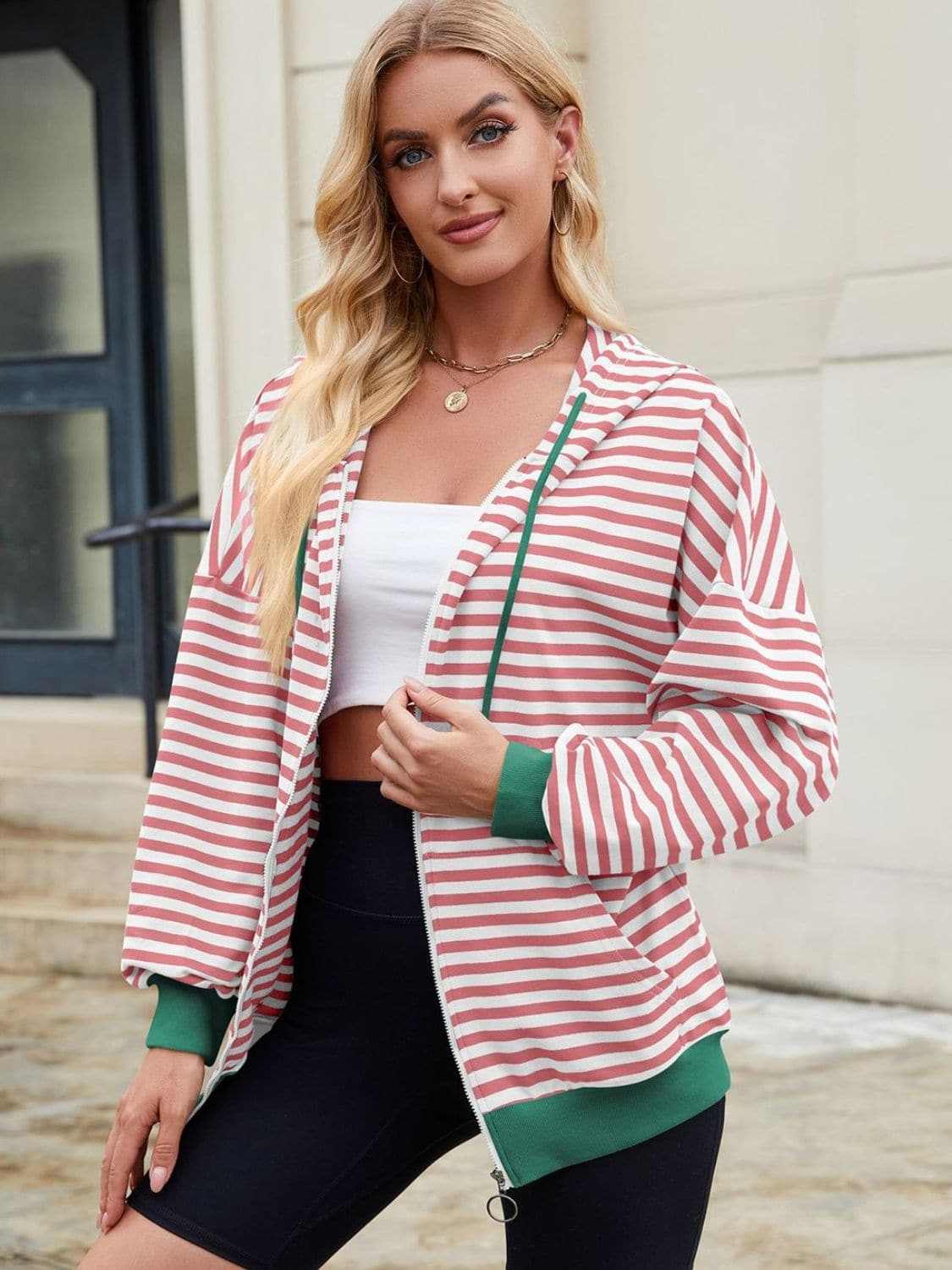 Stylish striped zip-up hoodie - Love Salve 
