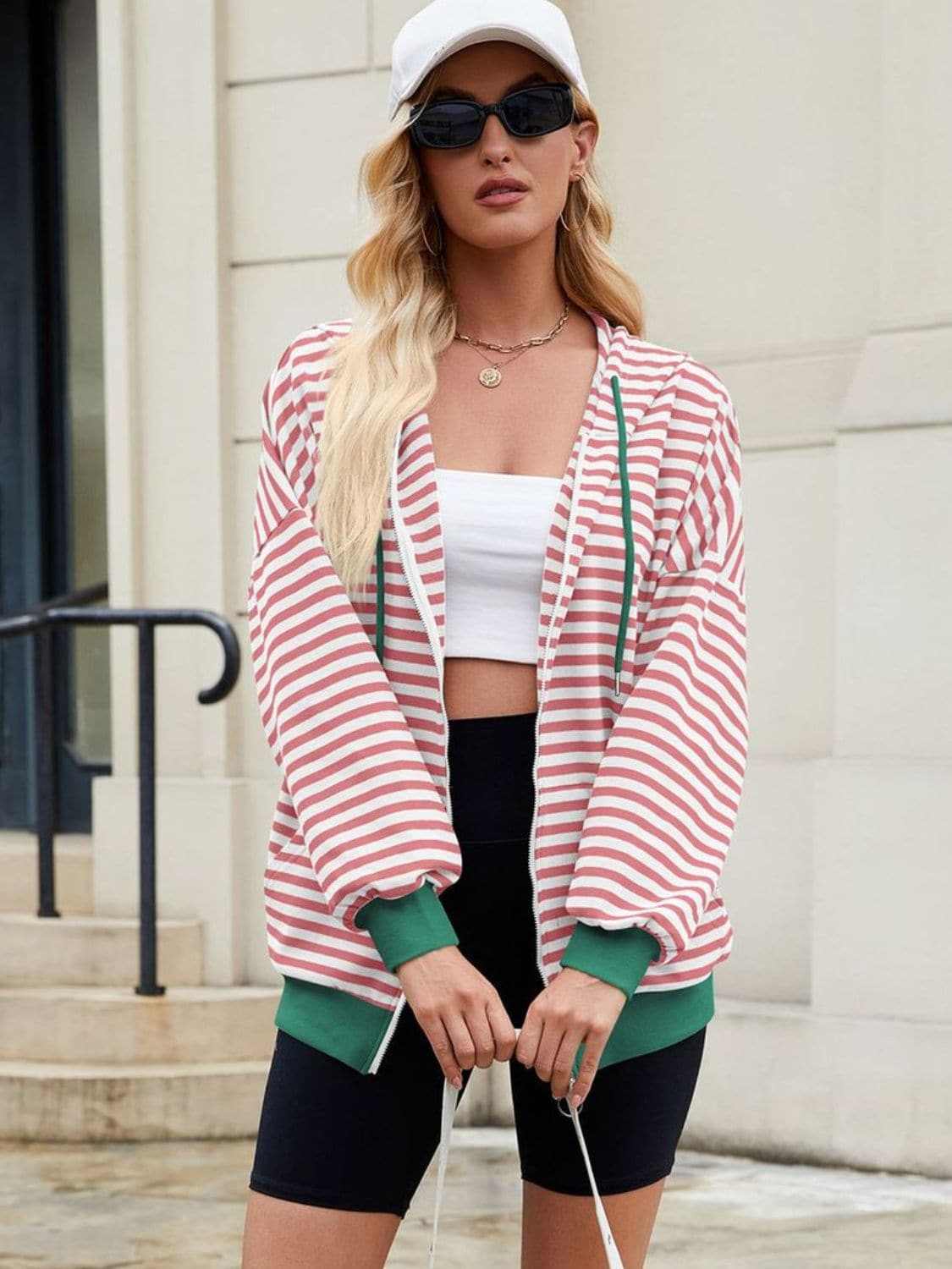 Stylish striped zip-up hoodie - Love Salve 