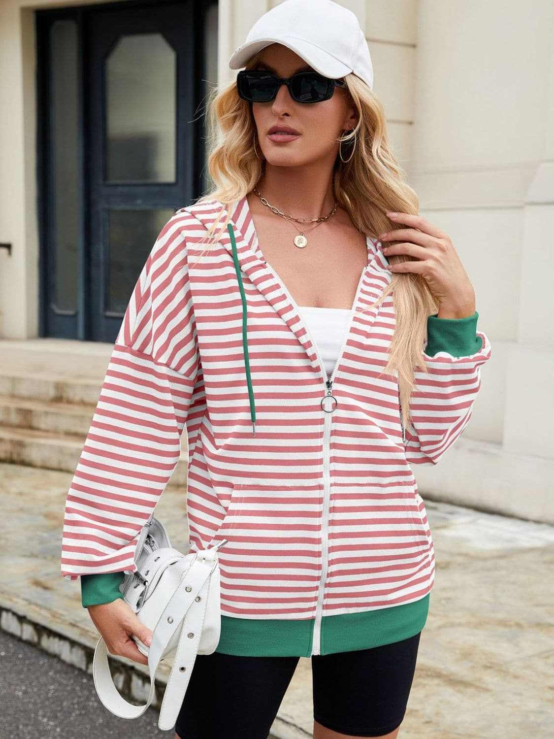 Stylish striped zip-up hoodie - Love Salve 