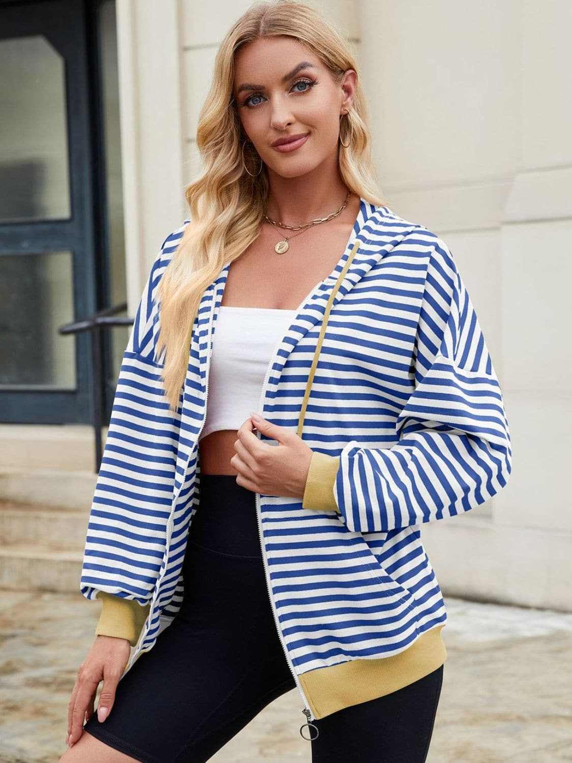 Stylish striped zip-up hoodie - Love Salve 