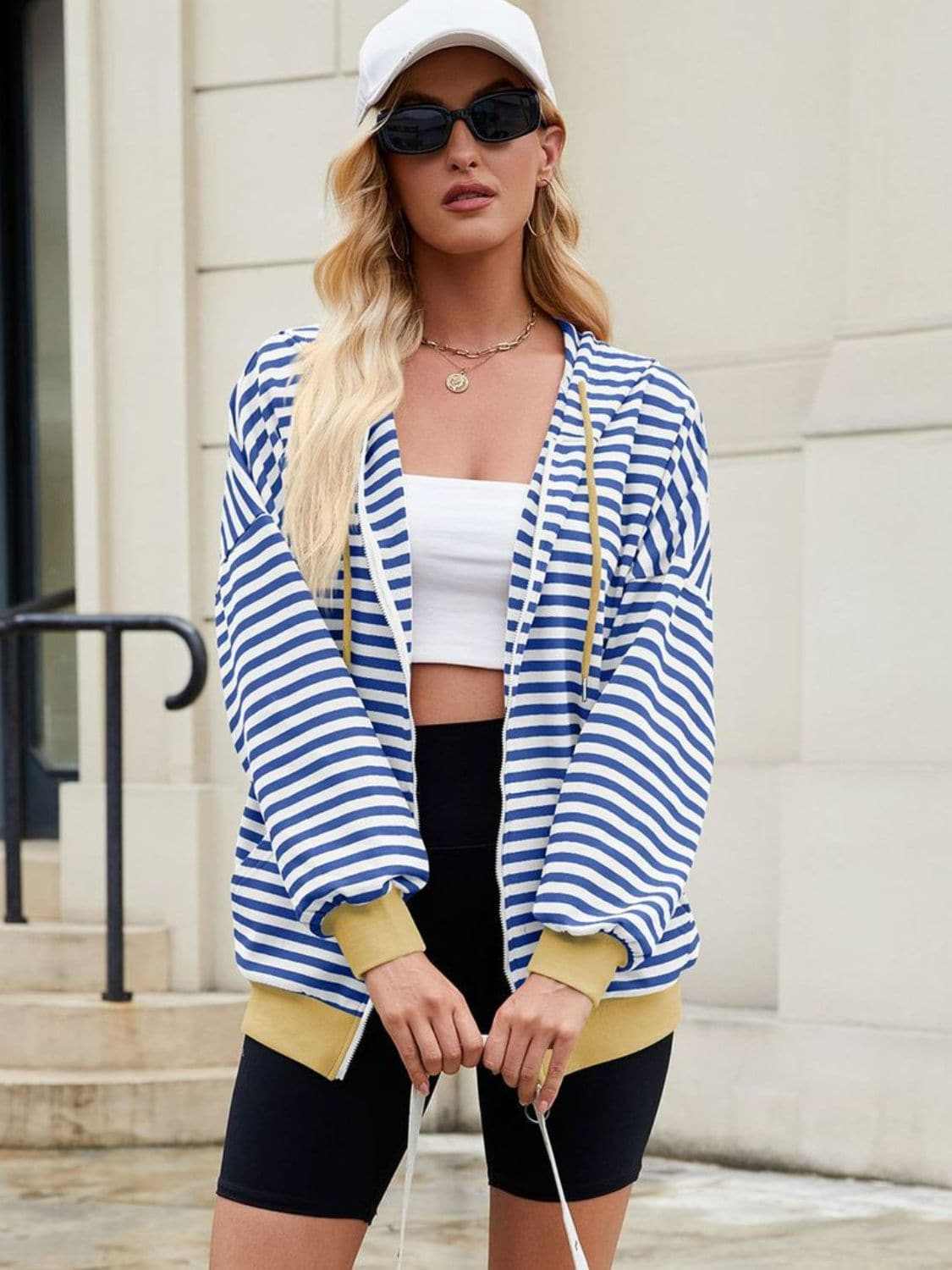 Stylish striped zip-up hoodie - Love Salve 