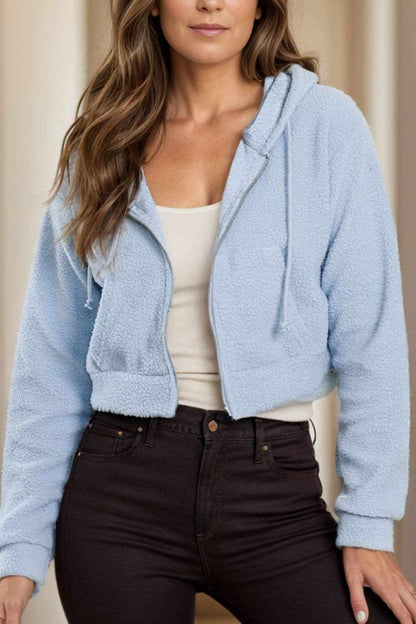 Sheer zip-up hoodie with pockets - Love Salve 