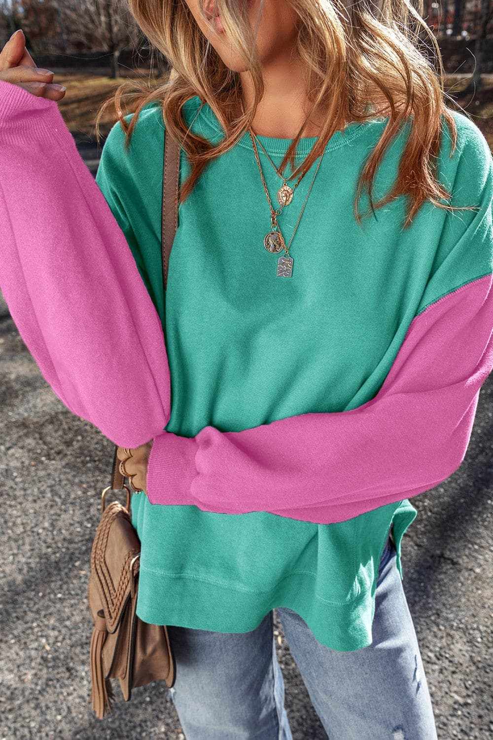 Color-blocked long sleeve sweatshirt - Love Salve 