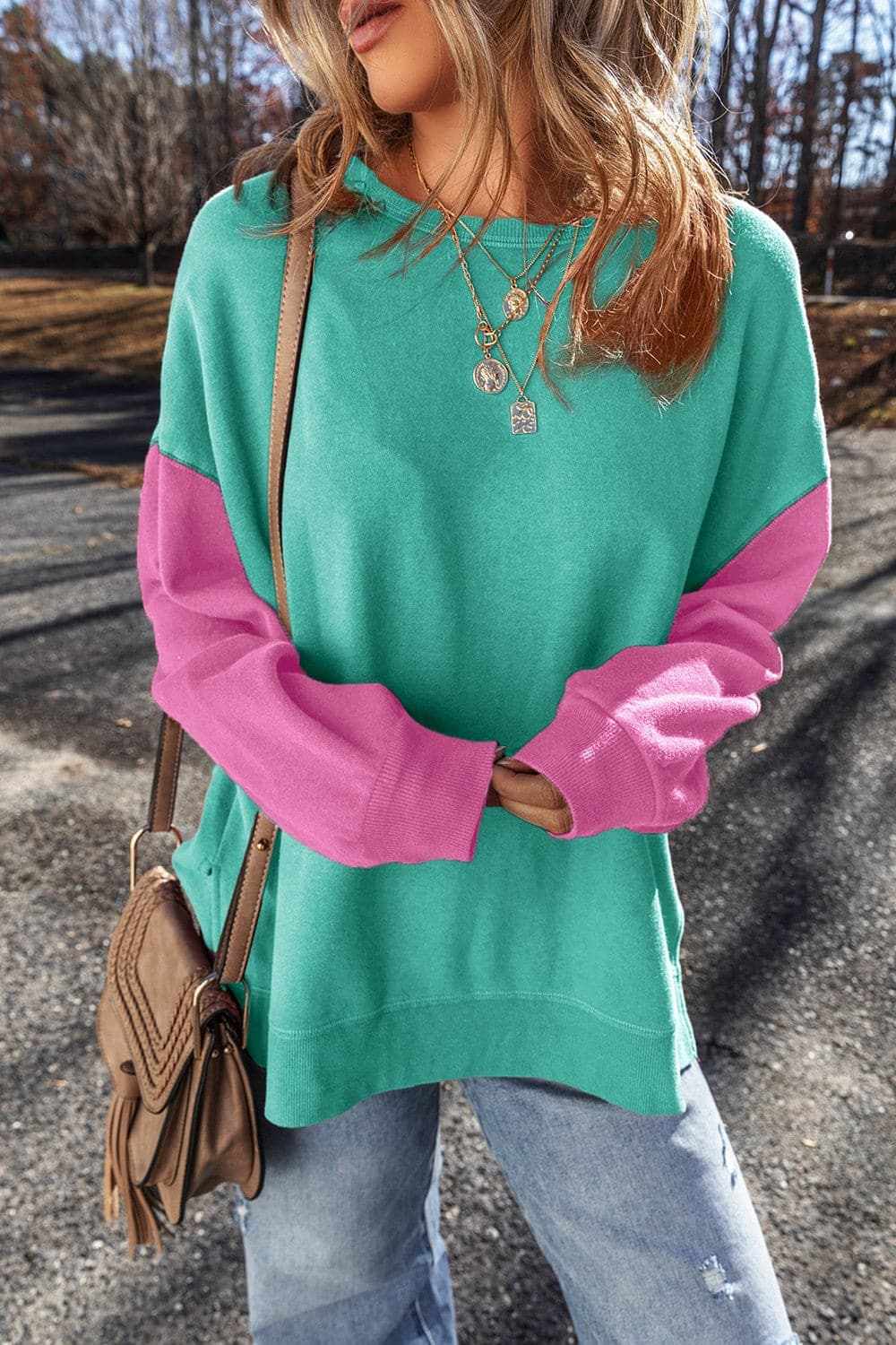 Color-blocked long sleeve sweatshirt - Love Salve 