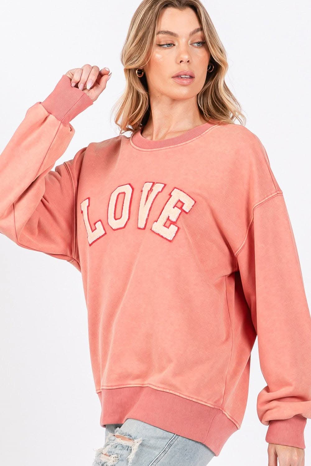 Love applique drop shoulder sweatshirt - Love Salve 