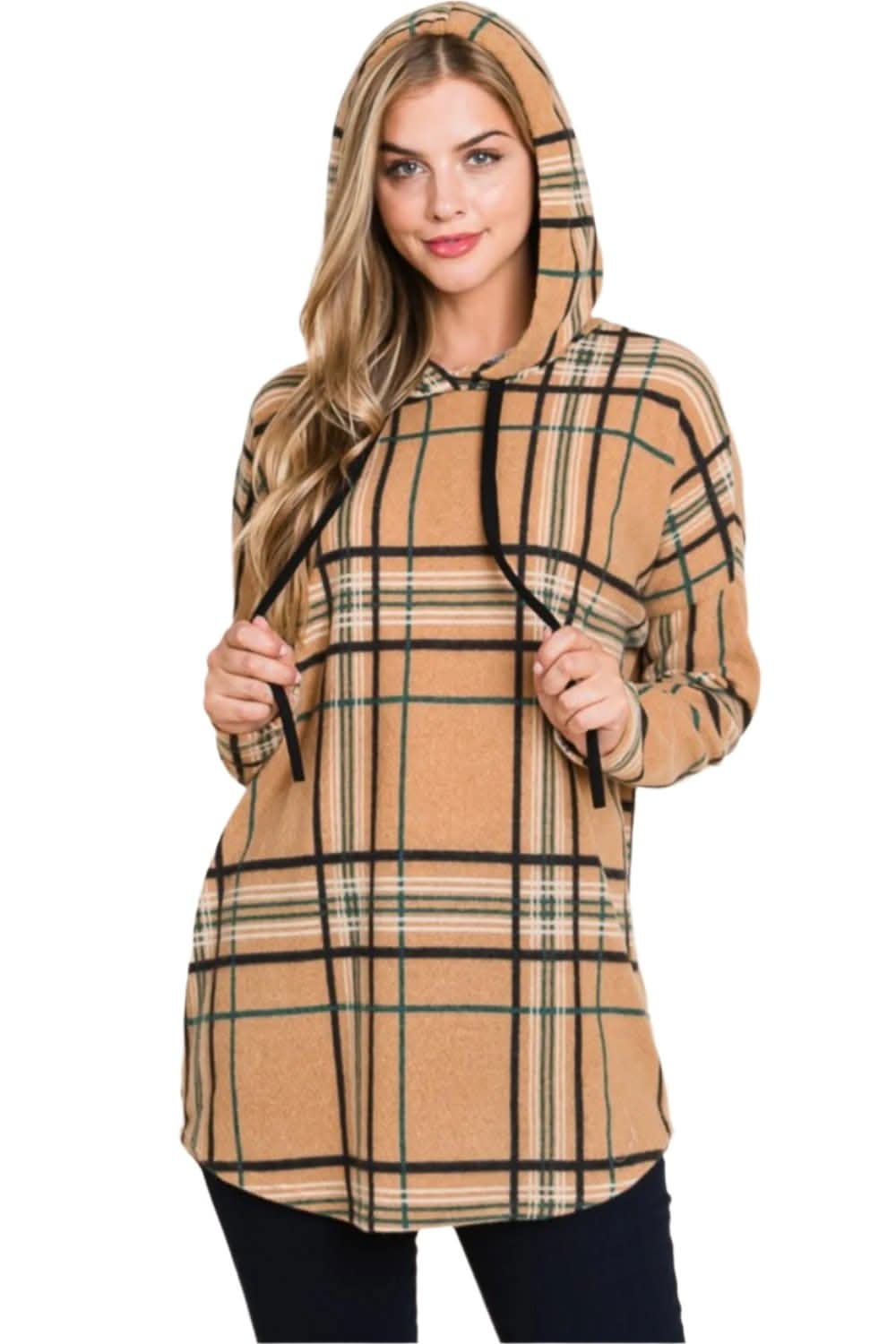 Cozy plaid drawstring hoodie for a trendy look - Love Salve 