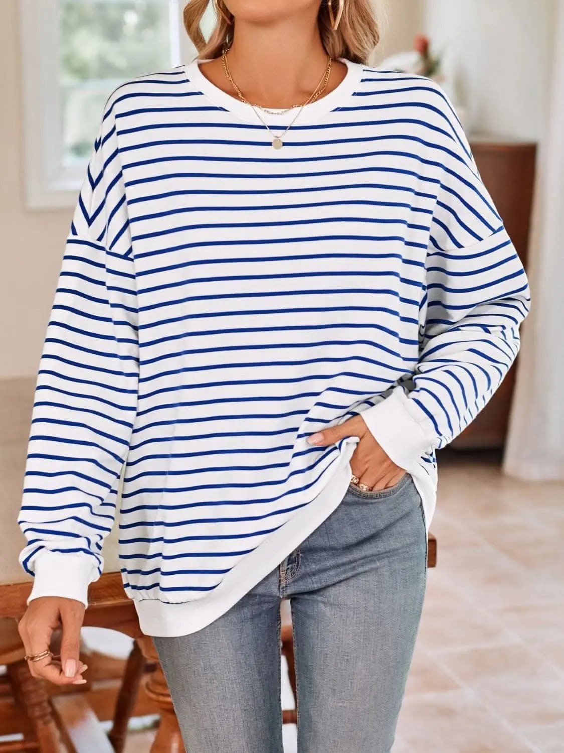Cozy striped crewneck sweatshirt - Love Salve 