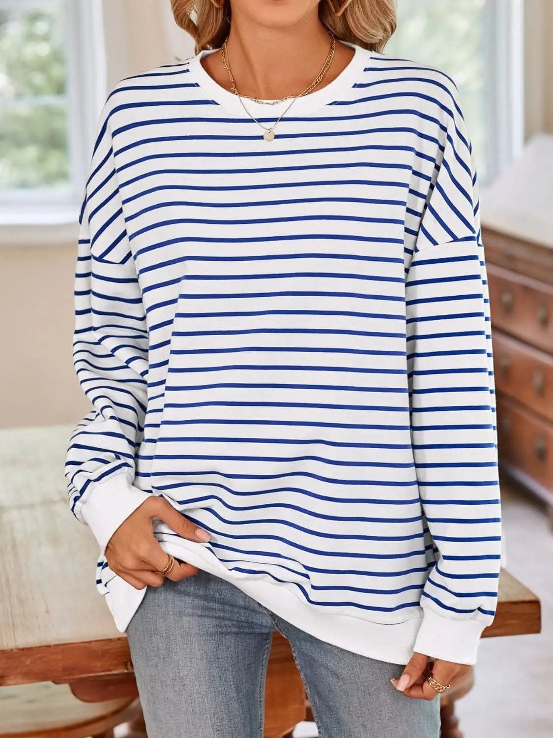 Cozy striped crewneck sweatshirt - Love Salve 