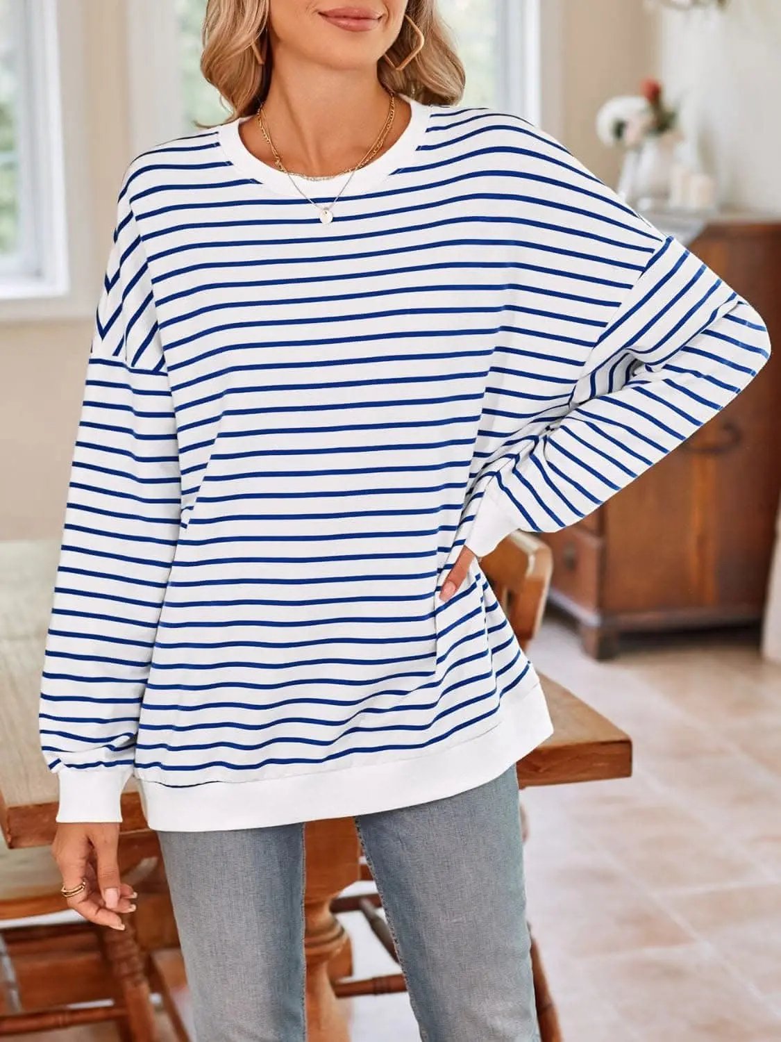 Cozy striped crewneck sweatshirt - Love Salve 