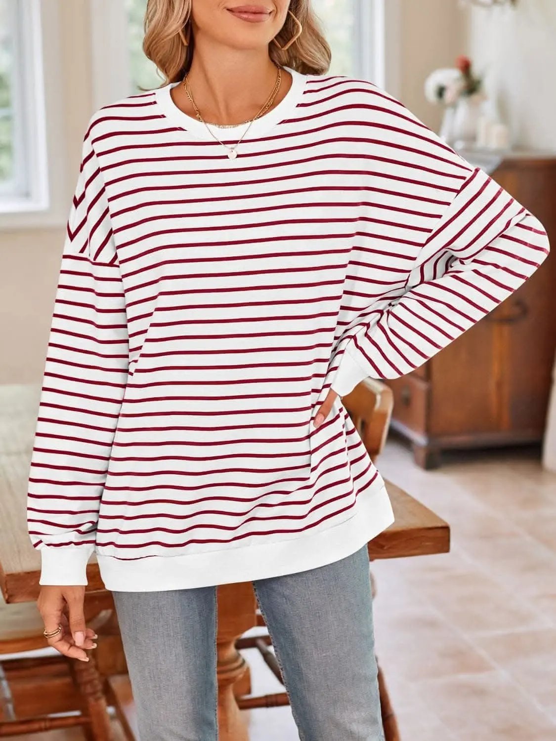 Cozy striped crewneck sweatshirt - Love Salve 