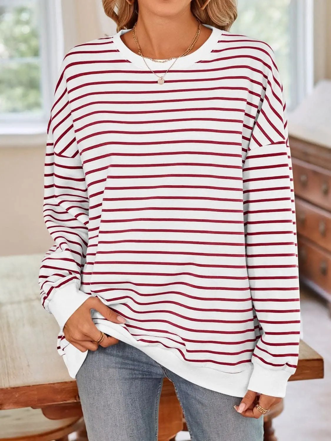 Cozy striped crewneck sweatshirt - Love Salve 