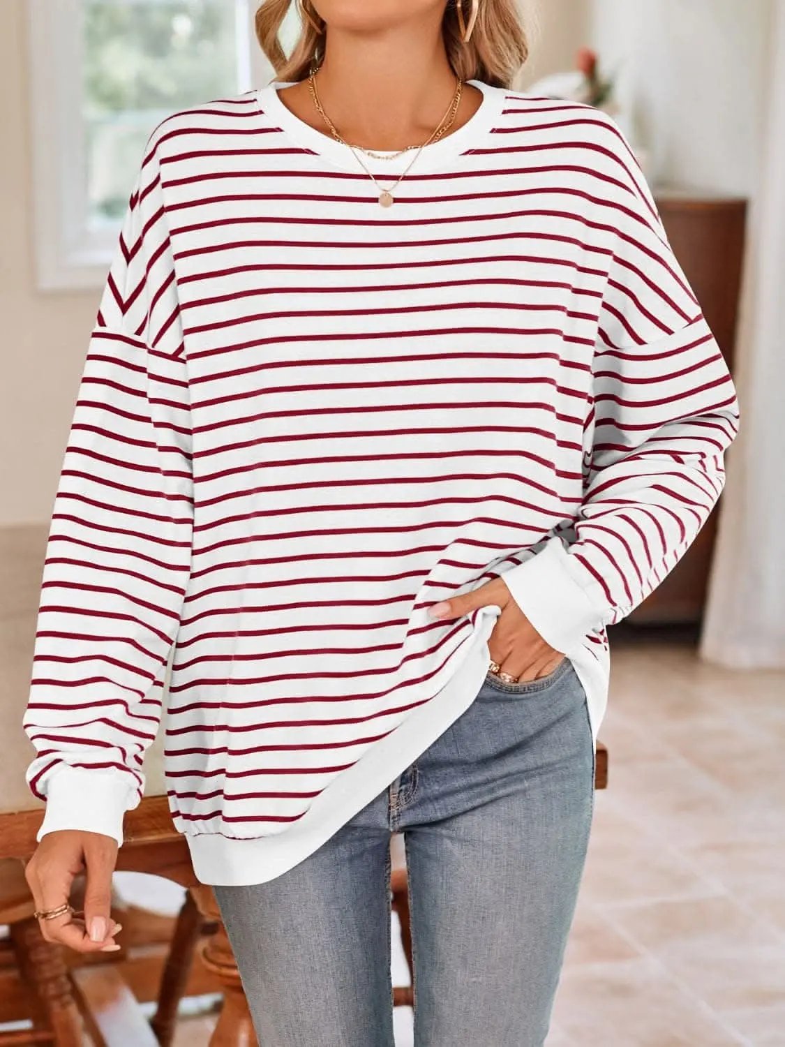 Cozy striped crewneck sweatshirt - Love Salve 