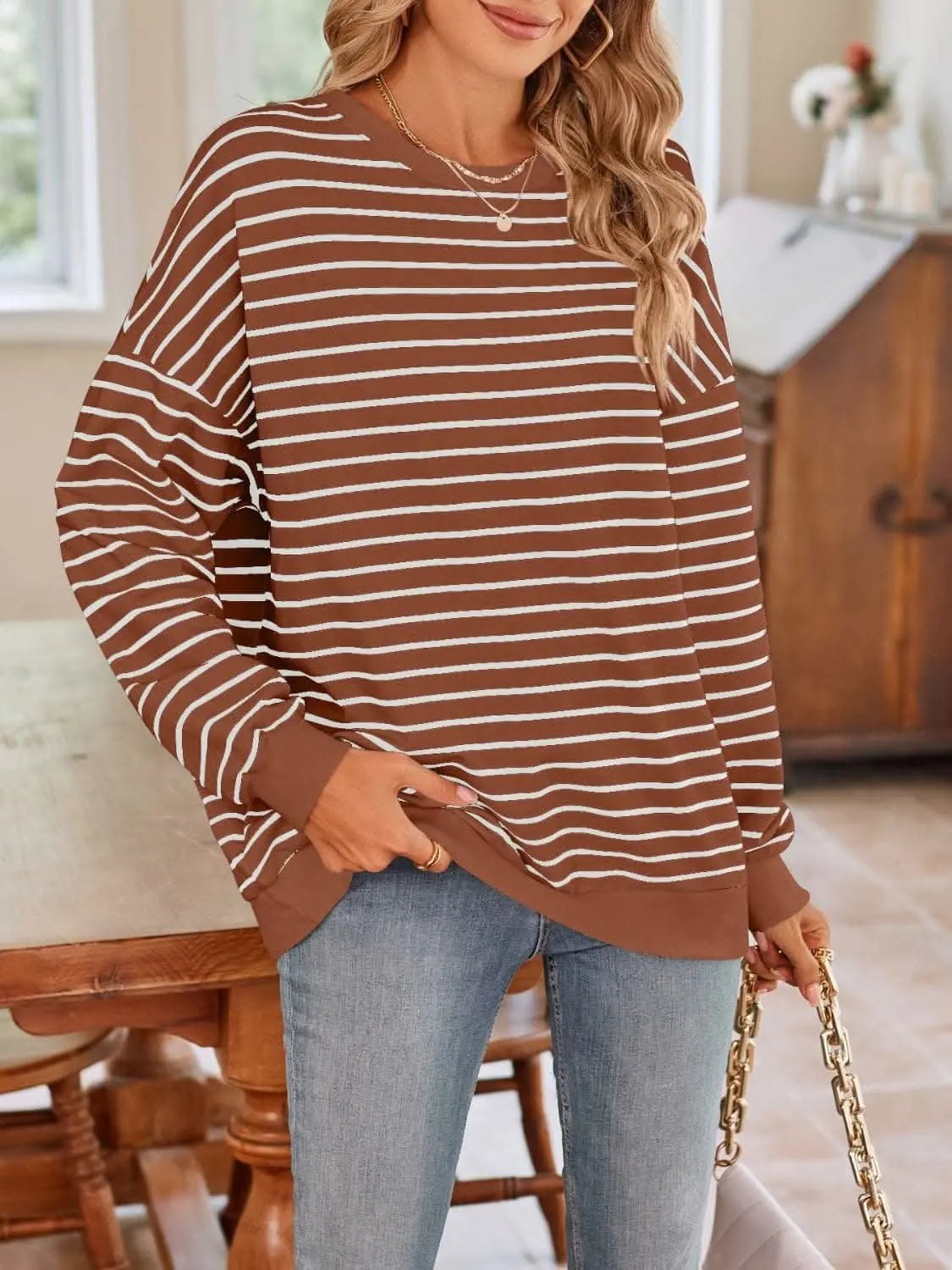 Cozy striped crewneck sweatshirt - Love Salve 