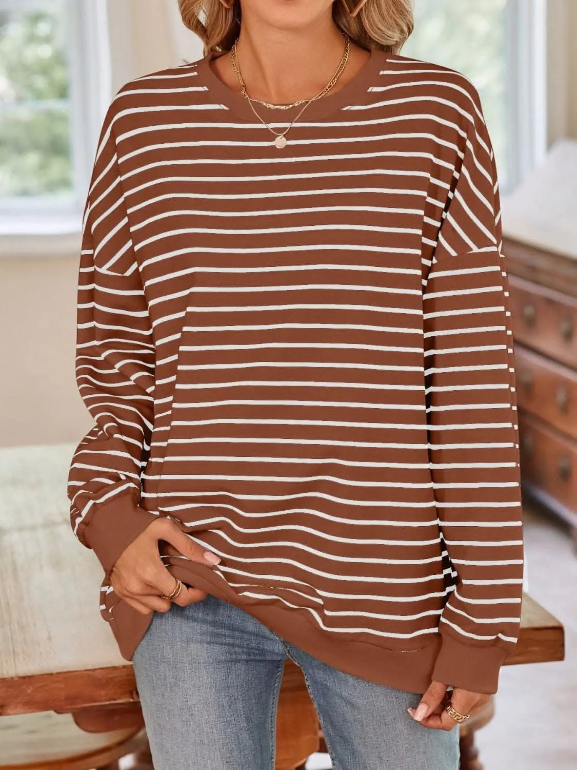 Cozy striped crewneck sweatshirt - Love Salve 