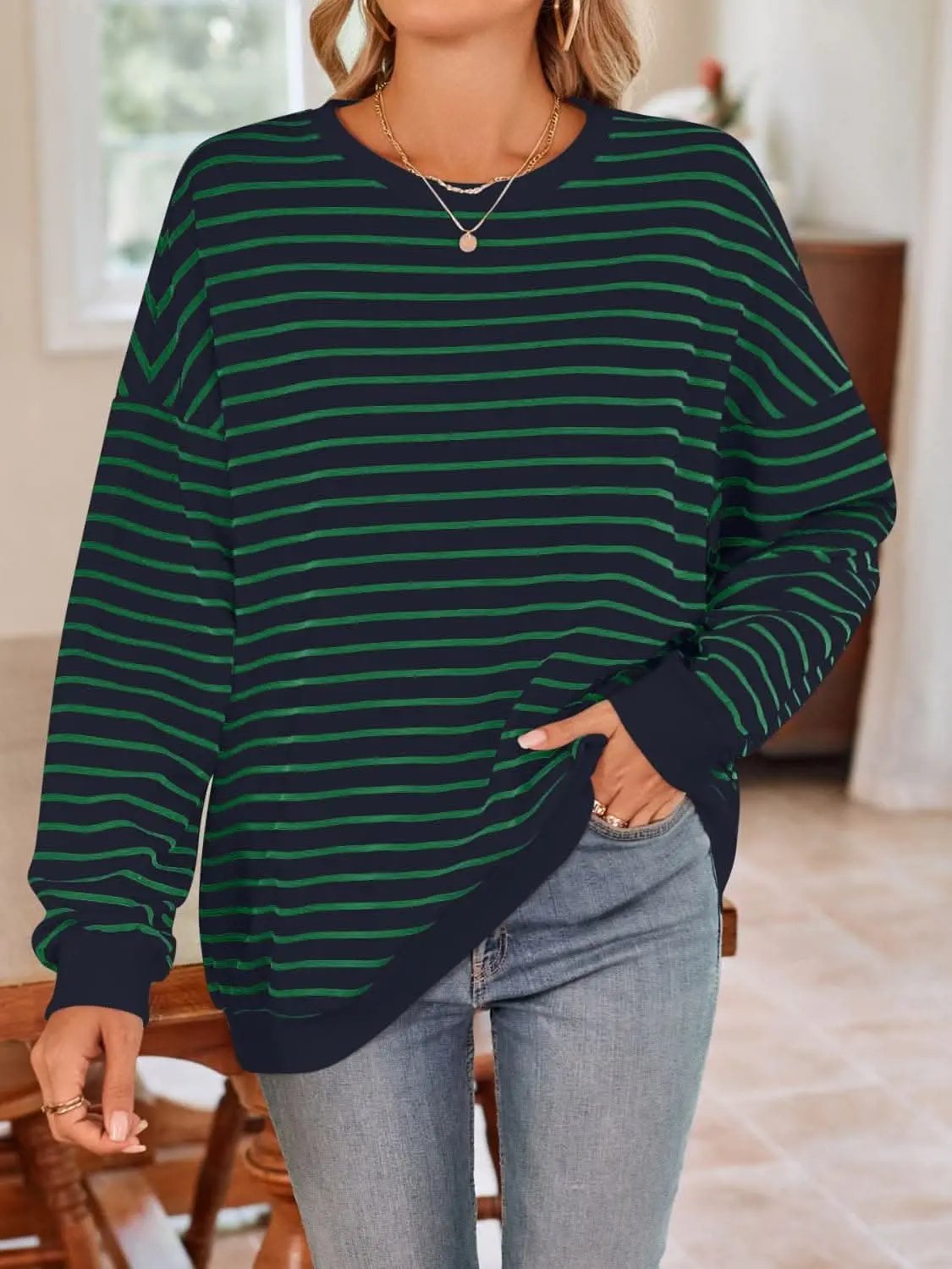 Cozy striped crewneck sweatshirt - Love Salve 