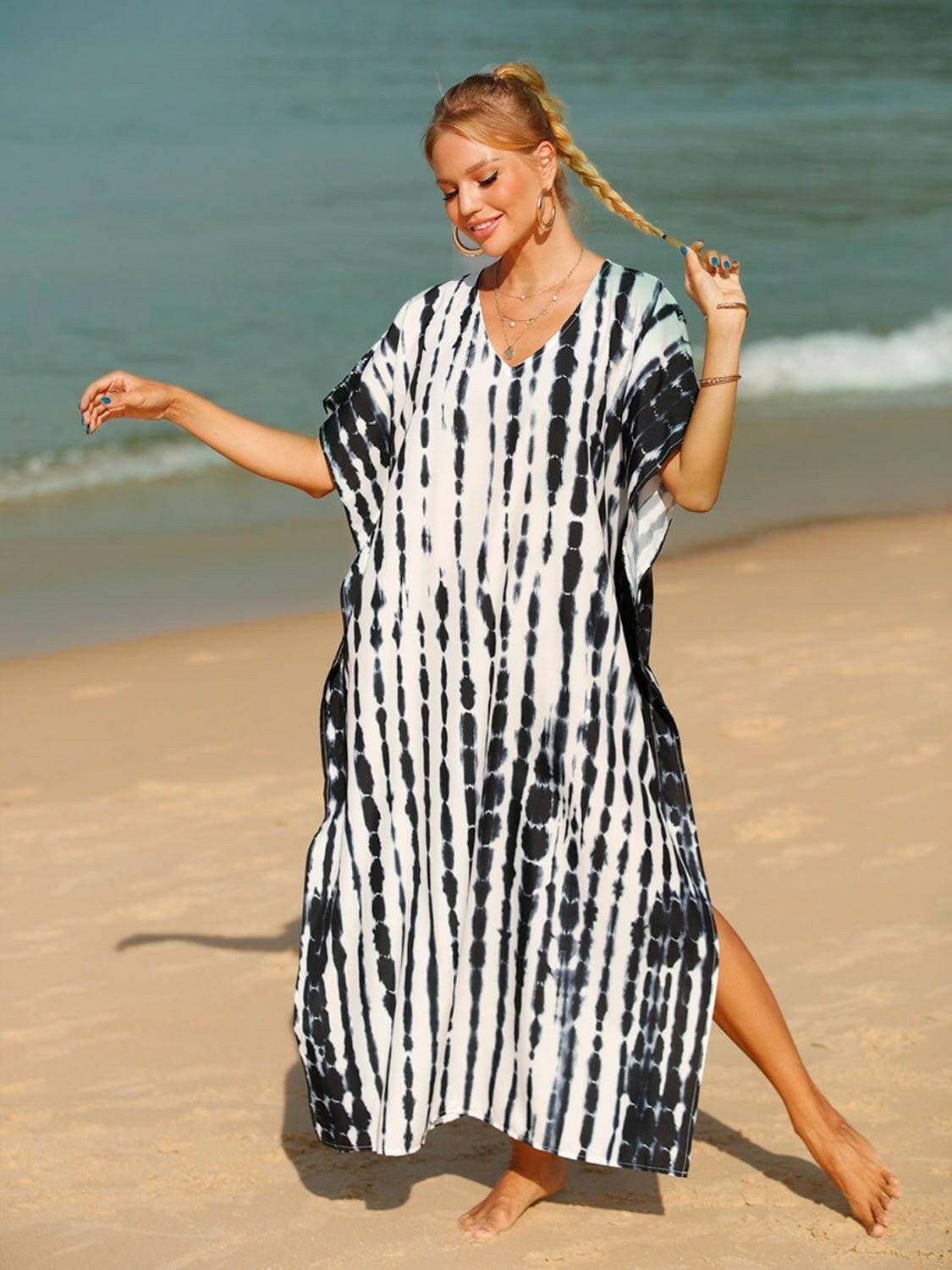 Vibrant Tie-Dye V-Neck Sheer Beach Cover-Up - Love Salve 