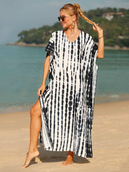 Vibrant Tie-Dye V-Neck Sheer Beach Cover-Up - Love Salve 