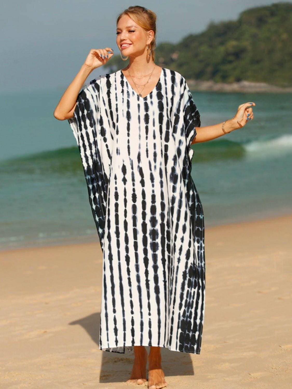 Vibrant Tie-Dye V-Neck Sheer Beach Cover-Up - Love Salve 