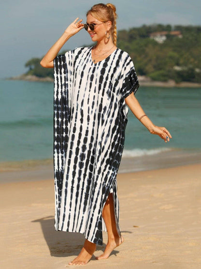 Vibrant Tie-Dye V-Neck Sheer Beach Cover-Up - Love Salve 