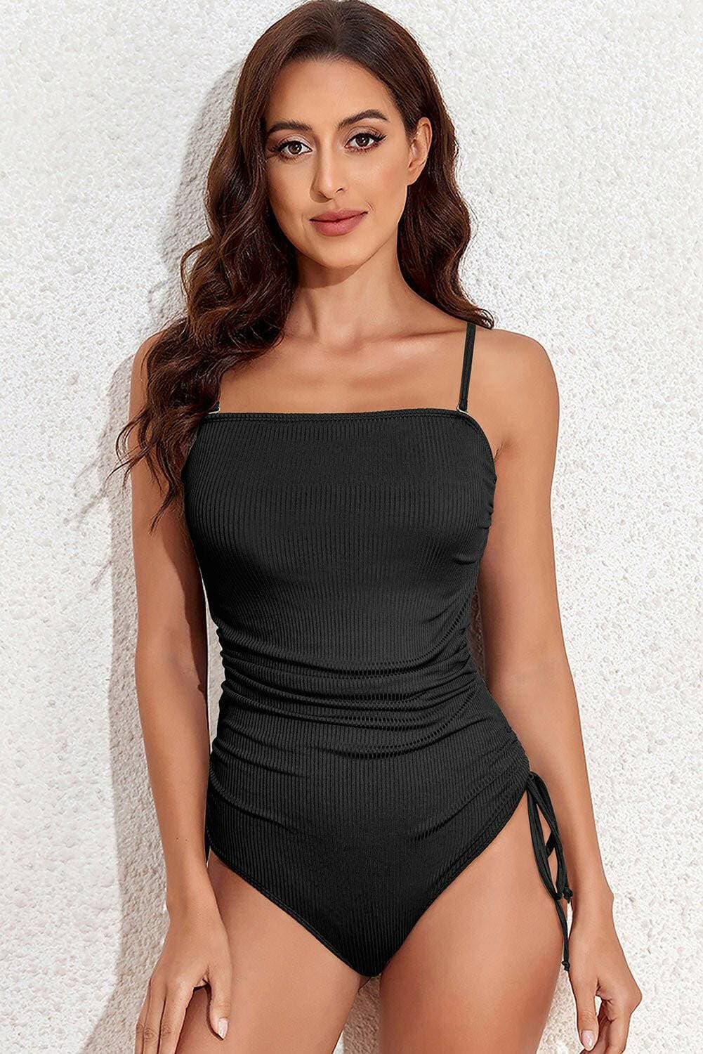 Adjustable Drawstring Spaghetti Strap One-Piece Swimwear - Love Salve 