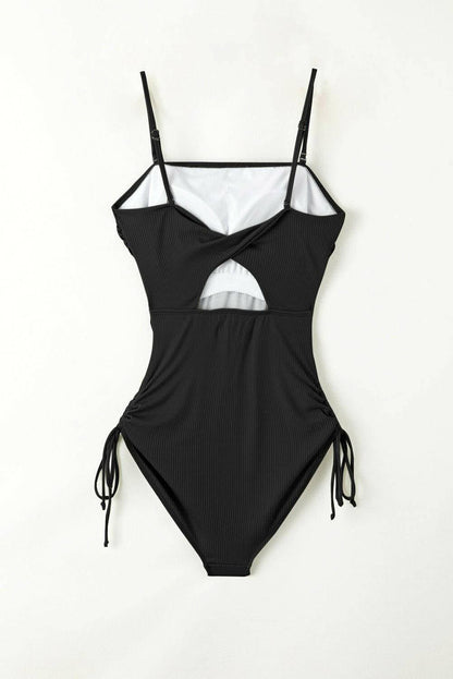 Adjustable Drawstring Spaghetti Strap One-Piece Swimwear - Love Salve 