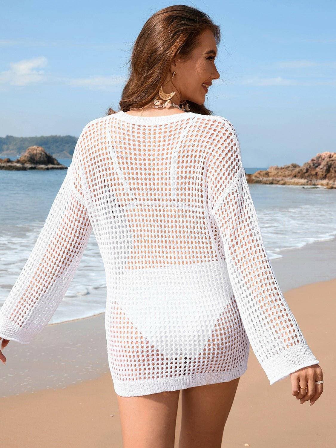 Elegant Sheer Long Sleeve Cover-Up with Stylish Dropped Shoulders - Love Salve 