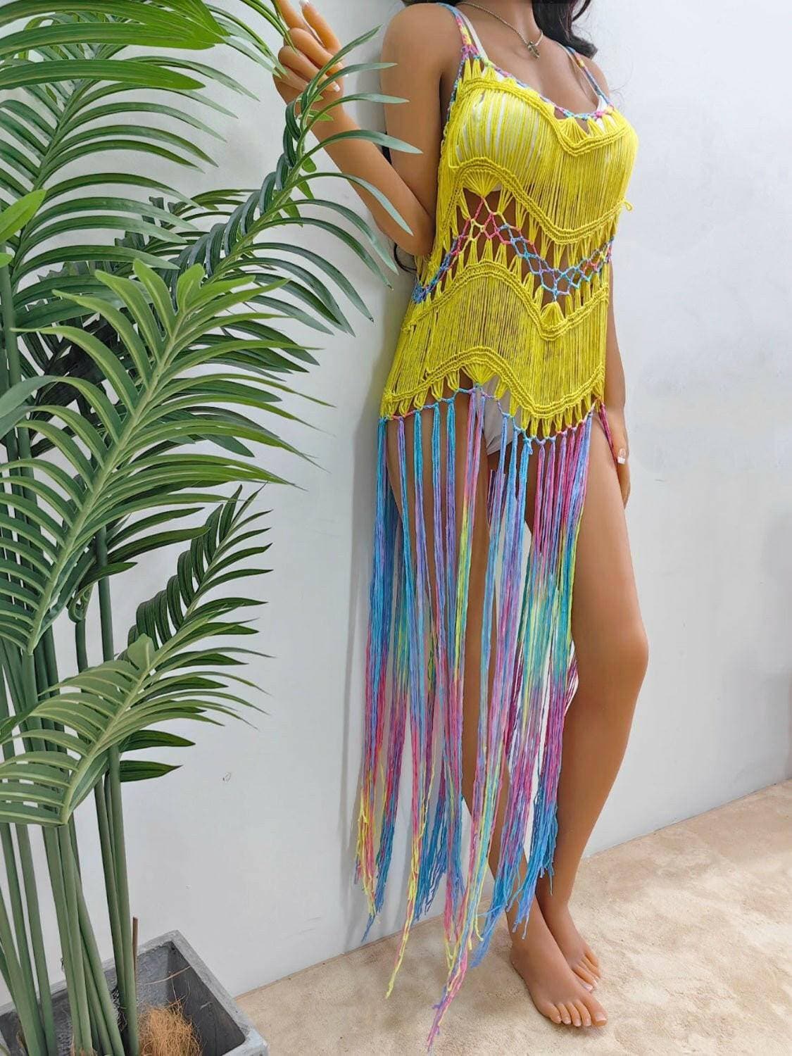 Boho Chic Fringed Acrylic Beach Cover-Up - Love Salve 