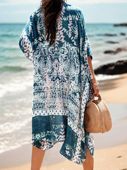 Breezy Floral Print Beach Kaftan - Love Salve 