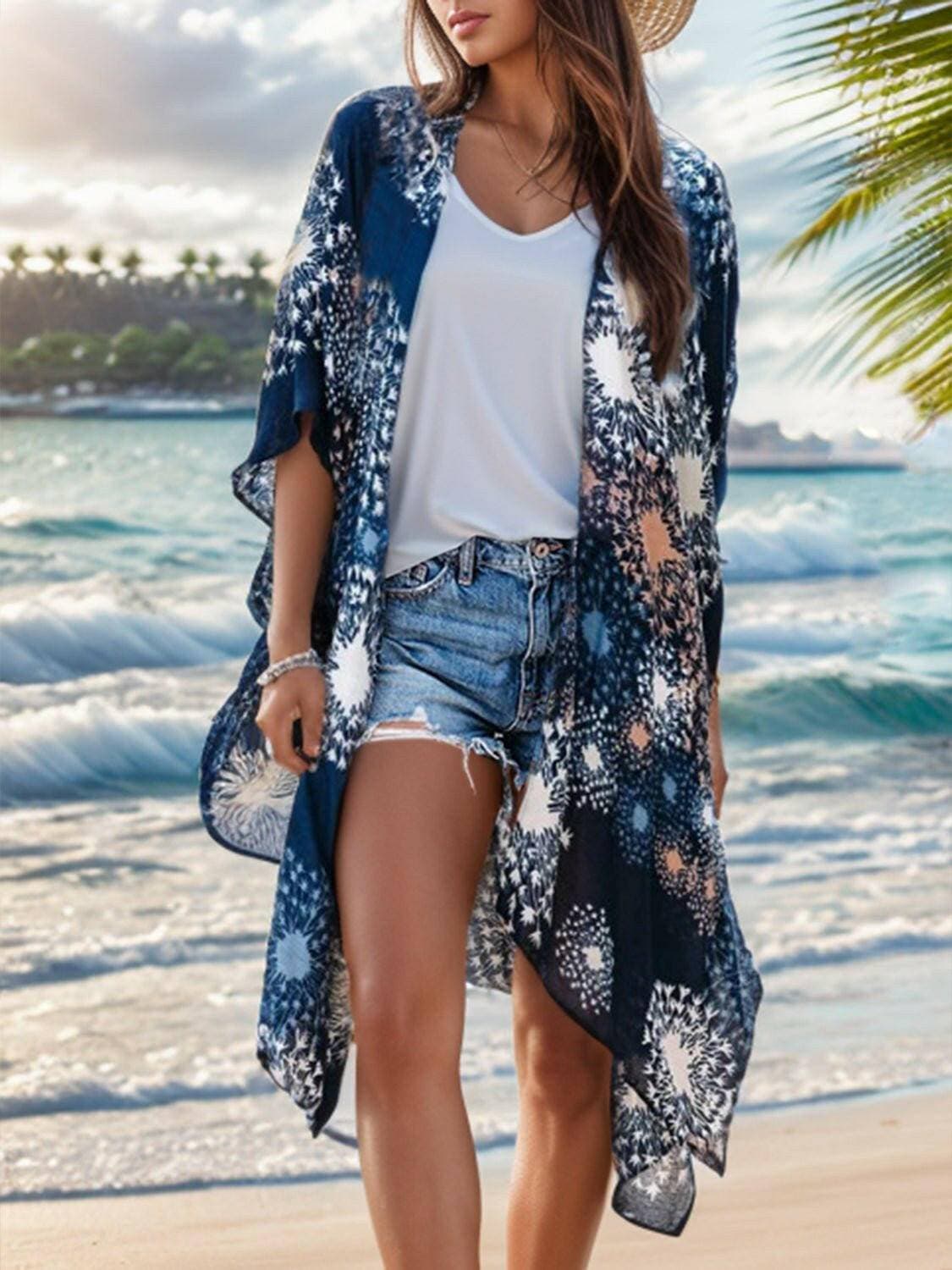 Breezy Floral Print Beach Kaftan - Love Salve 