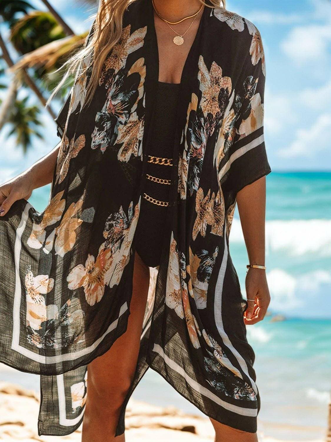 Breezy Floral Print Beach Kaftan - Love Salve 