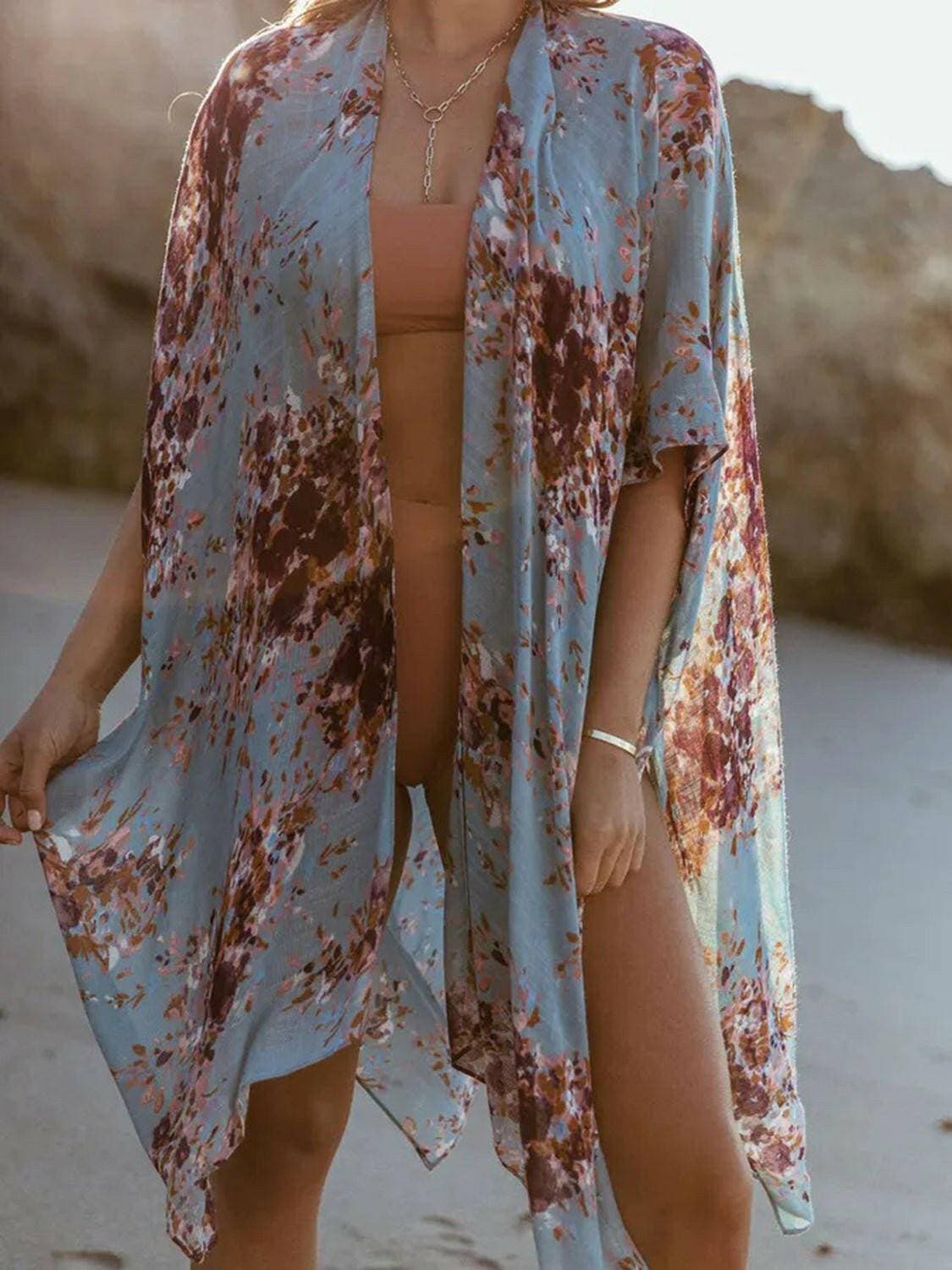 Breezy Floral Print Beach Kaftan - Love Salve 