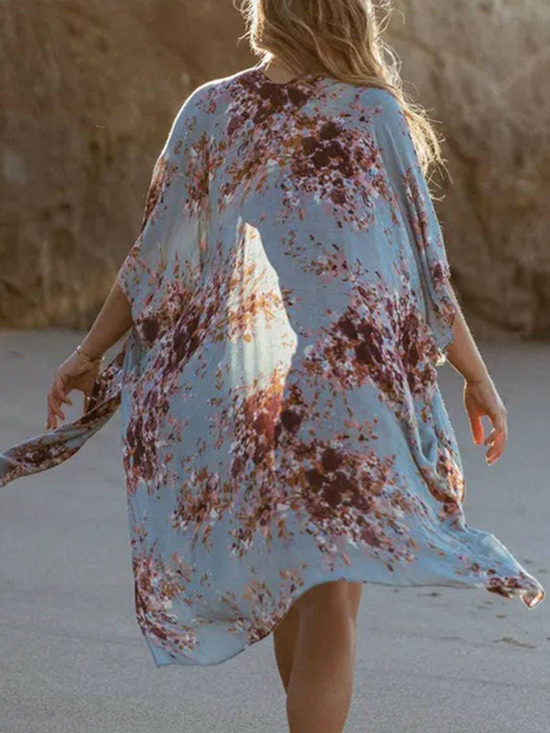 Breezy Floral Print Beach Kaftan - Love Salve 