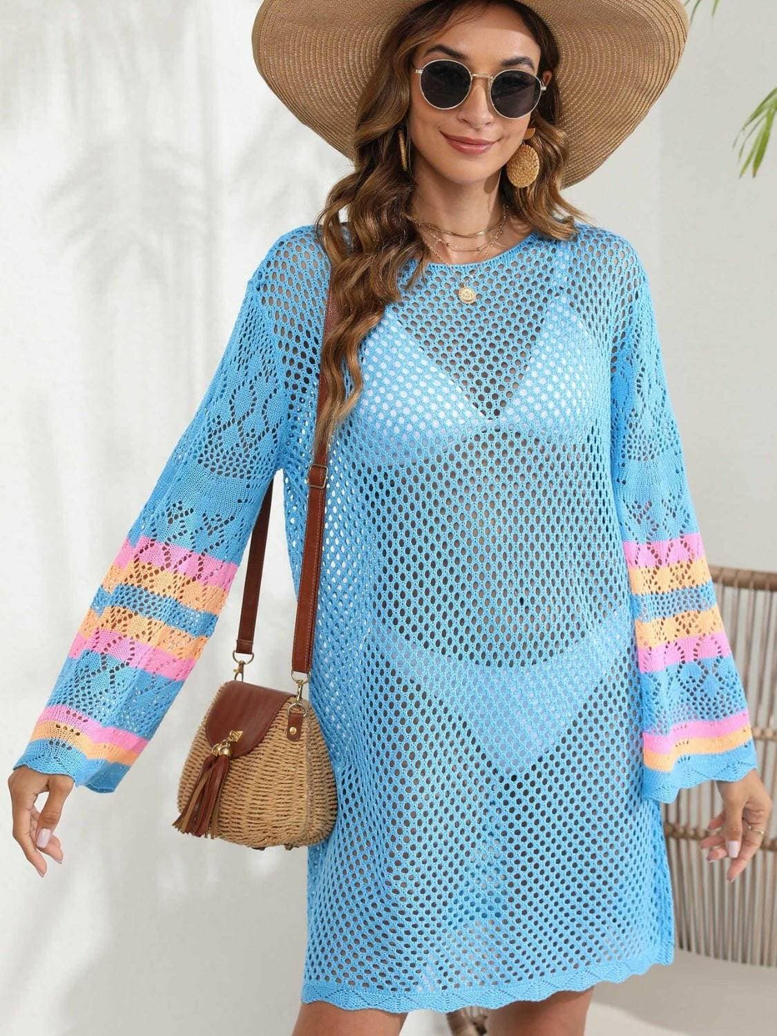 Elegant Sheer Cover-Up with Contrast Panels - Perfect for Beach Days - Love Salve 