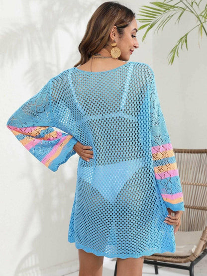 Elegant Sheer Cover-Up with Contrast Panels - Perfect for Beach Days - Love Salve 