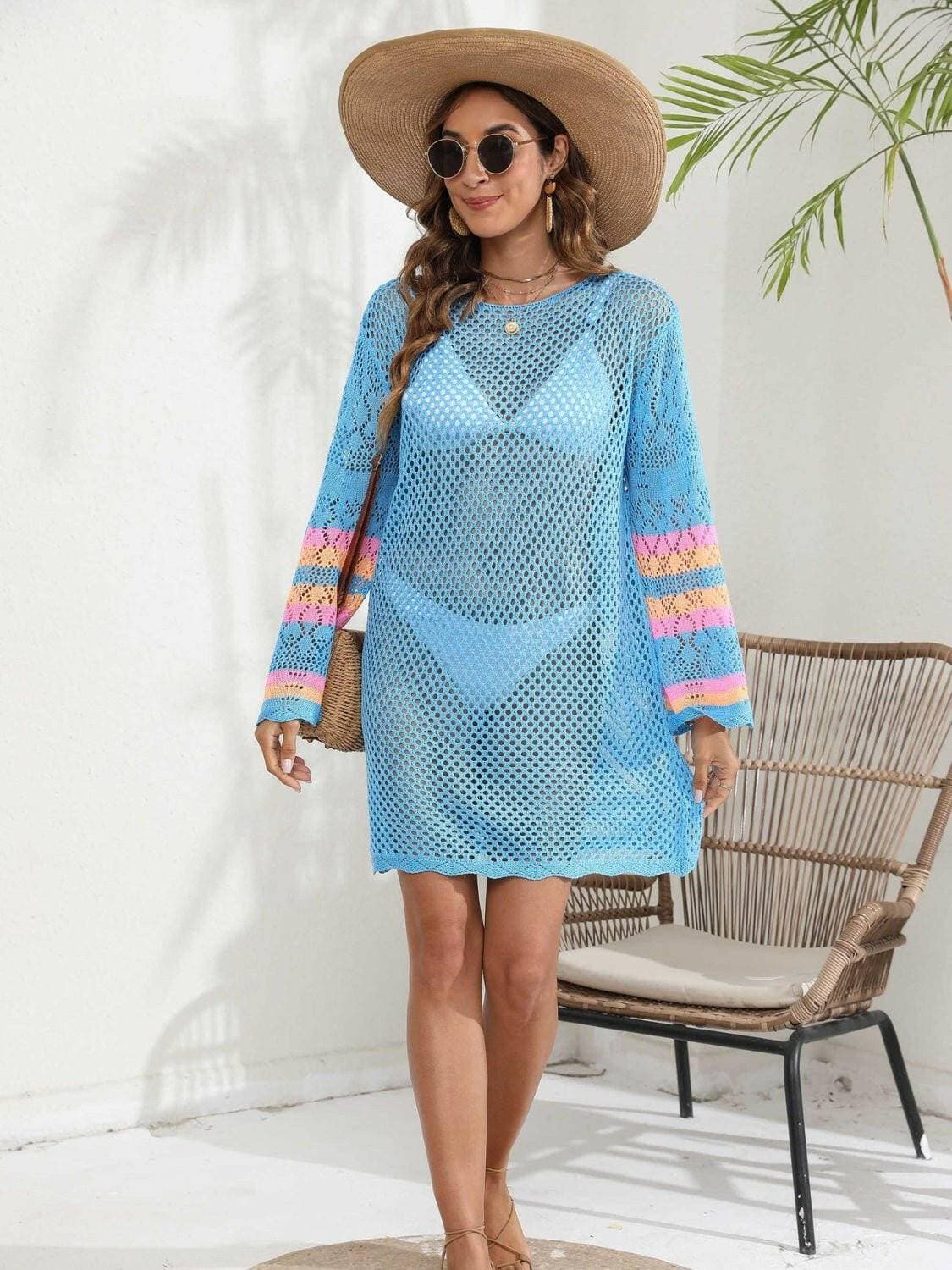 Elegant Sheer Cover-Up with Contrast Panels - Perfect for Beach Days - Love Salve 