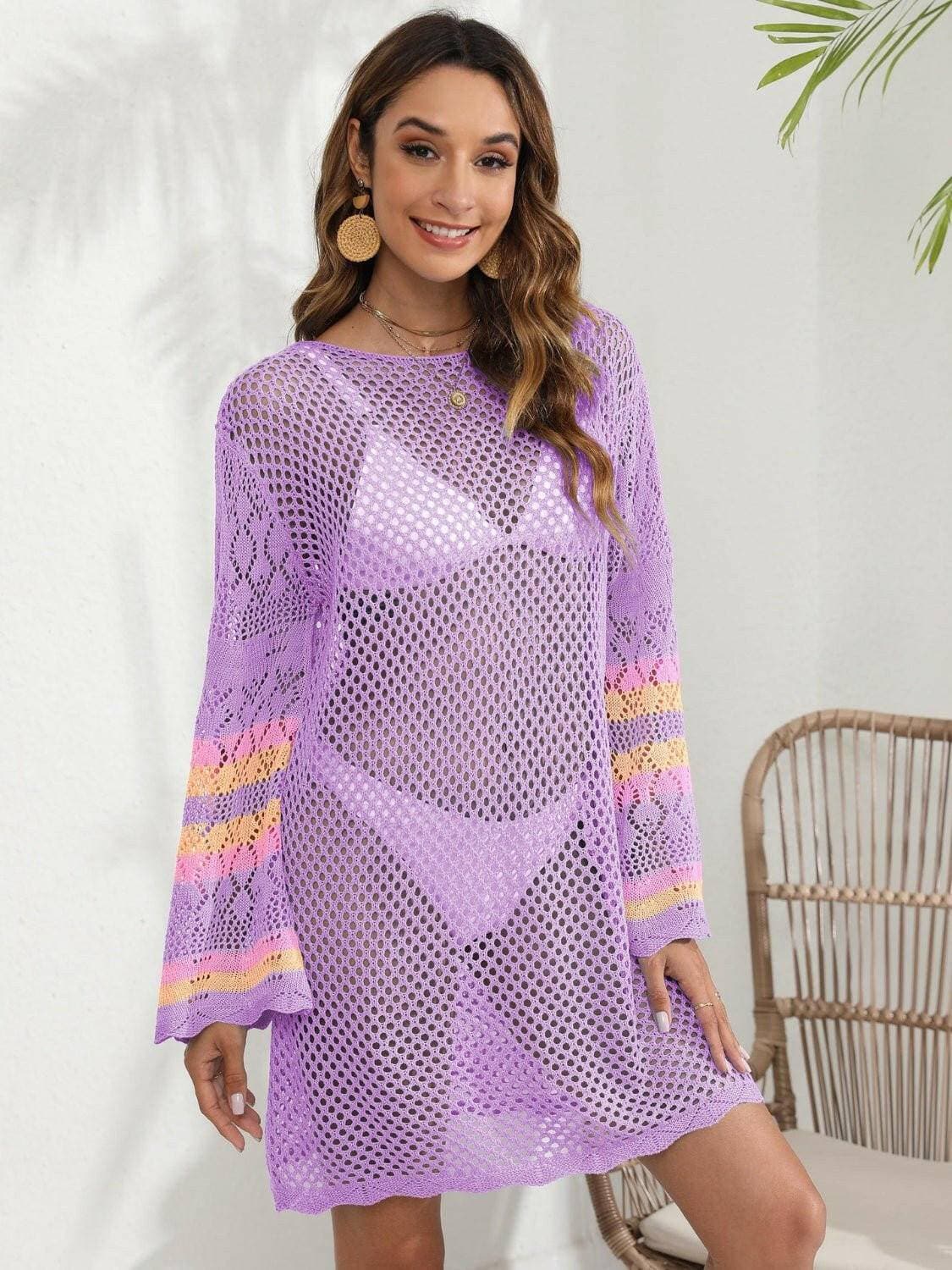 Elegant Sheer Cover-Up with Contrast Panels - Perfect for Beach Days - Love Salve 