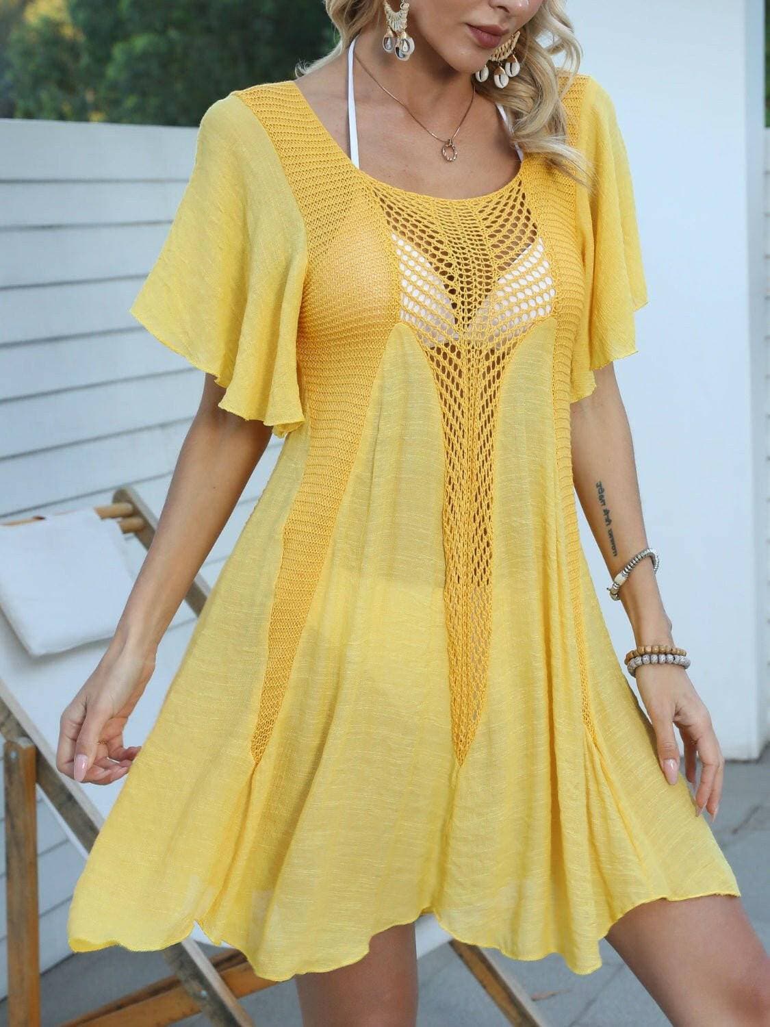 Ethereal Mesh Flutter Sleeve Beach Dress Cover-Up - Love Salve 