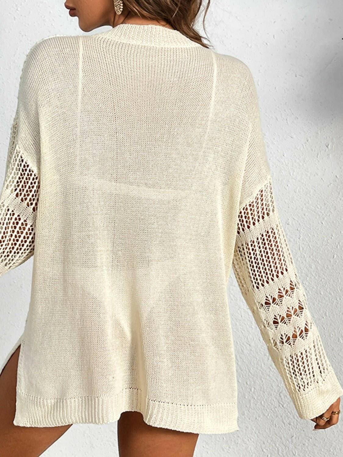 Cutout Notched Long Sleeve Cover-Up - Love Salve 