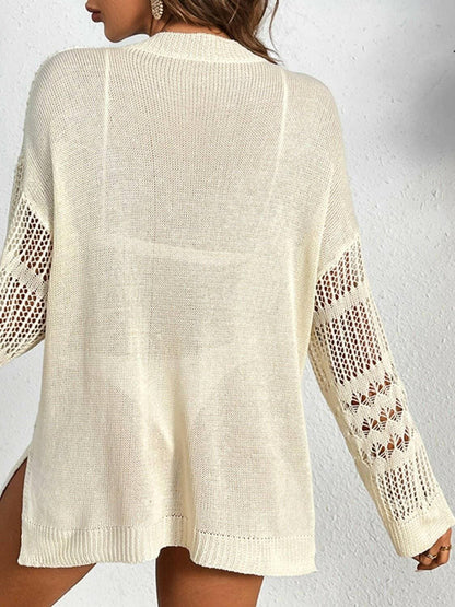 Cutout Notched Long Sleeve Cover-Up - Love Salve 